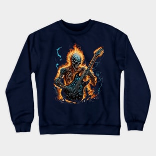 skeleton with fire guitar Crewneck Sweatshirt